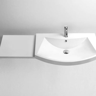 DW-139 Curved Countertop Bathroom Sink in White Finish Shown with Separate Faucet