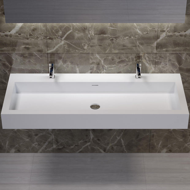 DW-136 Double Rectangular Wall Mounted Sink in White Finish Shown Installed with Separate Faucet