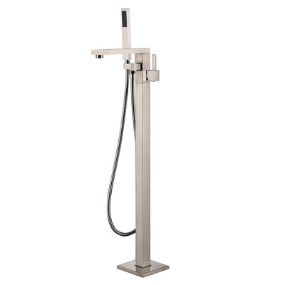 BF-102BN Freestanding Bathtub Filler Faucet with Shower Sprayer Shown in Brushed Nickel Finish