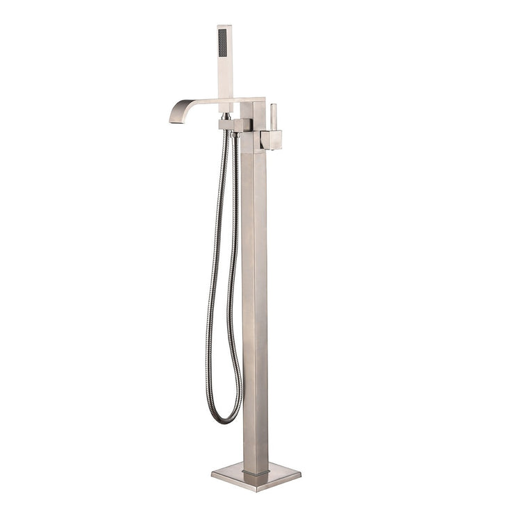 BF-105BN Freestanding Bathtub Filler Faucet with Shower Sprayer Shown in Brushed Nickel Finish
