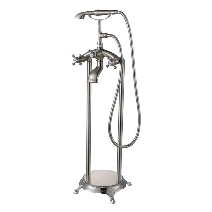 BF-108BN Freestanding Bathtub Filler Faucet with Shower Sprayer Shown in Brushed Nickel Finish