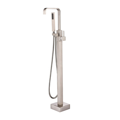 BF-113BN Freestanding Bathtub Filler Faucet with Shower Spray Shown in Brushed Nickel Finish