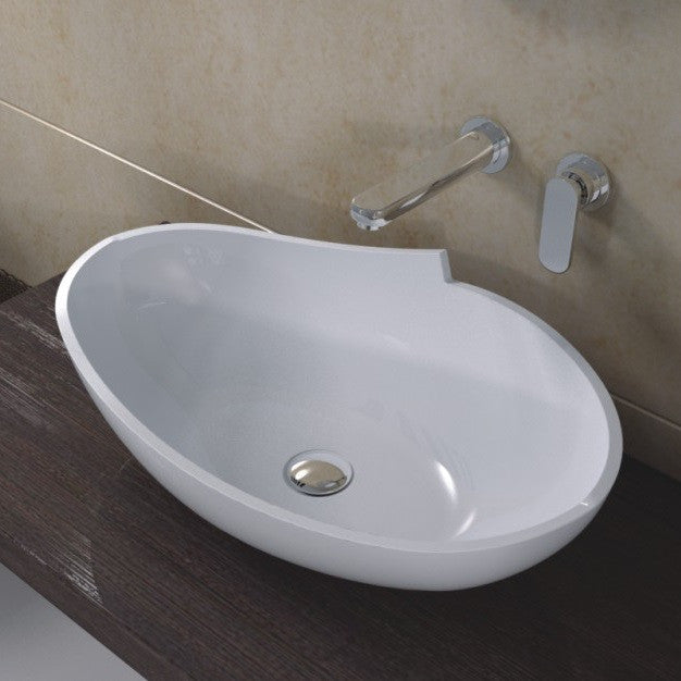CW-106 Oval Countertop Mounted Vessel Sinks in White Finish Shown Installed