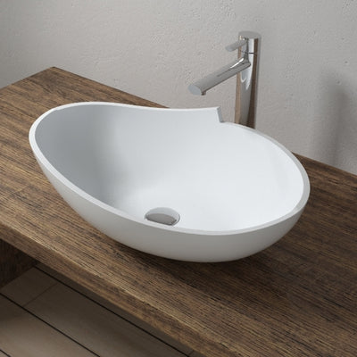 CW-106 Oval Countertop Mounted Vessel Sinks in White Finish Shown Installed