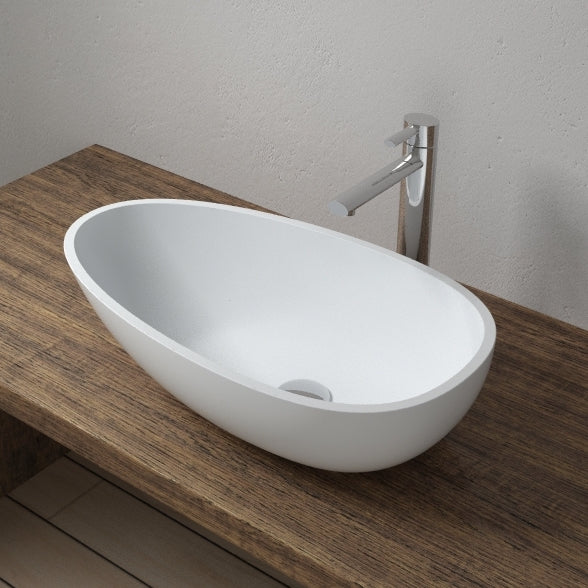 CW-108 Oval Countertop Mounted Vessel Sinks in White Finish Shown Installed