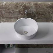CW-112 Round Circular Shaped Countertop Mounted Vessel Sink in White Finish Shown