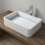 CW-114 Rectangular Countertop Mounted Vessel Sink in White Finish Shown Installed with Separate Faucet
