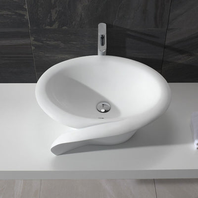 CW-117 Round Countertop Vessel Sink in White Finish Shown Installed with Separate Faucet