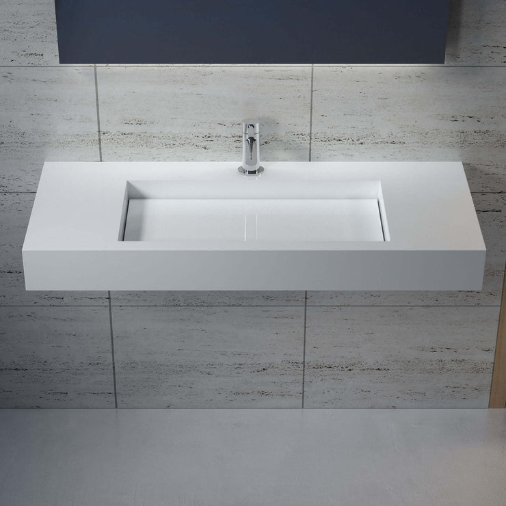 DW-119 Rectangular Wall Mounted Sink Shown Installed with Separate Faucet