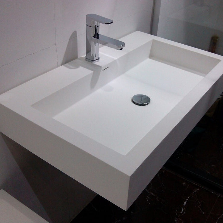DW-134 Rectangular Wall Mounted Sink in White Finish Shown Installed