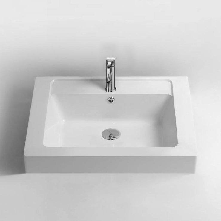DW-137 Rectangular Countertop Sink in White Finish Shown with Separate Faucet