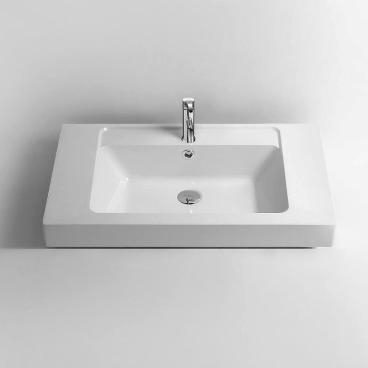 DW-138 Rectangular Countertop Sink in White Finish Shown with Separate Faucet