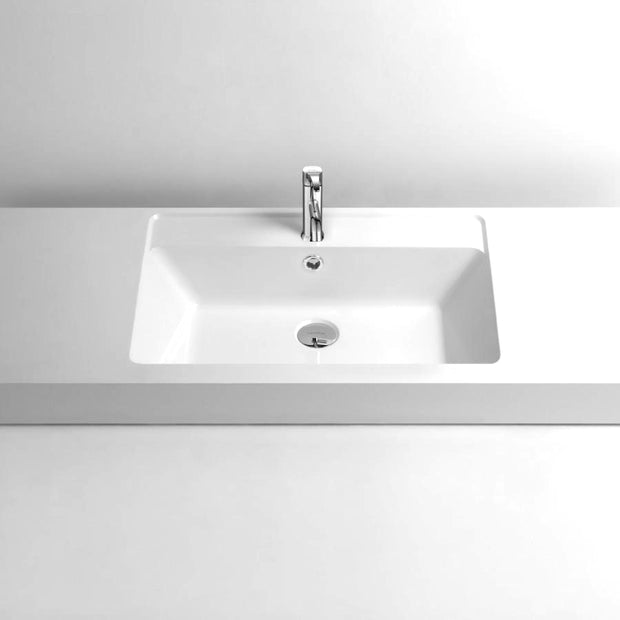 DW-140 Rectangular Countertop Bathroom Sink in White Finish Shown with Separate Faucet