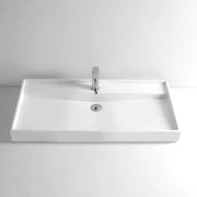 DW-142 Rectangular Countertop Mounted Vessel Sink in White Finish Shown with Separate Faucet