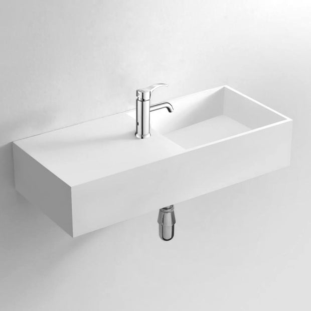 DW-148 Rectangular Wall Mounted Countertop Sink in White Finish Shown with Separate Faucet