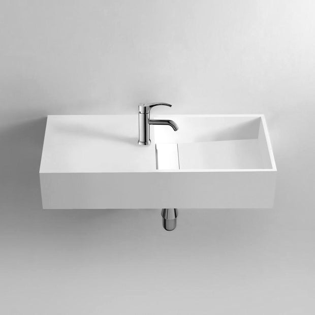 DW-148 Rectangular Wall Mounted Countertop Sink in White Finish Shown with Separate Faucet