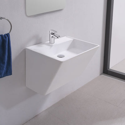 DW-154 Rectangular Wall Mounted Bathroom Sink in White Finish Shown with Separate Faucet