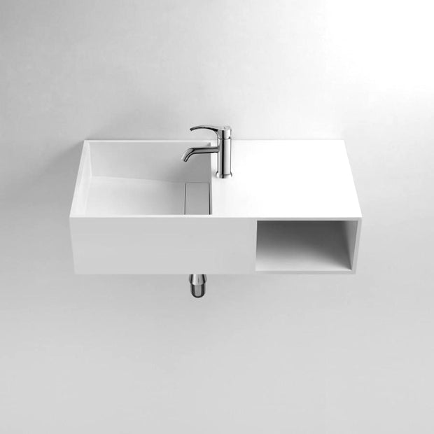 DW-162 Rectangular Shelved Wall Mounted Countertop Sink in White Finish Shown with Separate Faucet