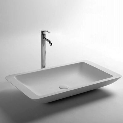 DW-167 Rectangular Countertop Mounted Vessel Sink in White Finish Shown with Separate Faucet