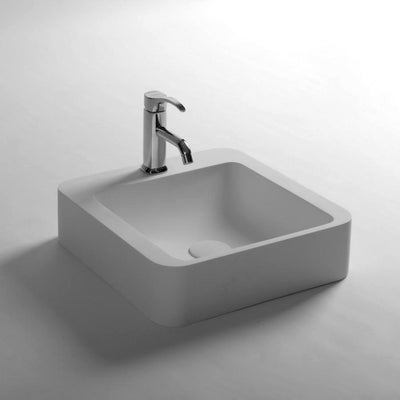 DW-168 Square Countertop Vessel Sink in White Finish Shown with Separate Faucet