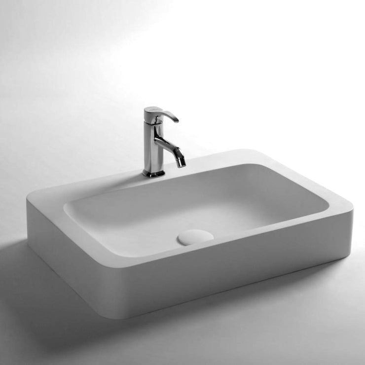 DW-169 Rectangular Countertop Vessel Sink in White Finish Shown with Separate Faucet