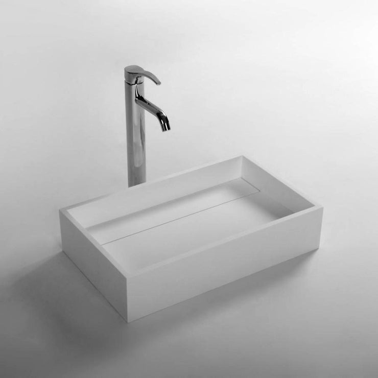 DW-173 Rectangular Countertop Vessel Sink in White Finish Shown Installed with Separate Faucet