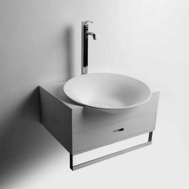 DW-176 Round Wall Mounted Sink with Organizer Cabinet Drawers in White with Towel Rack