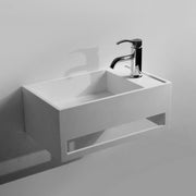 DW-181 Rectangular Wall Mounted Sink with Towel Rack Shown Installed with Separate Faucet