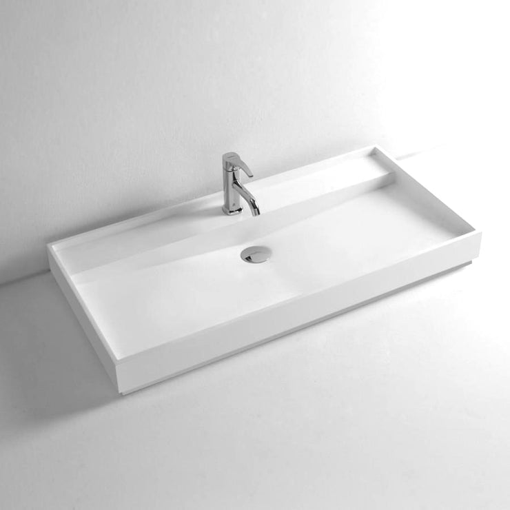 DW-184 Rectangular Countertop Mounted Sink in White Finish Shown with Separate Faucet