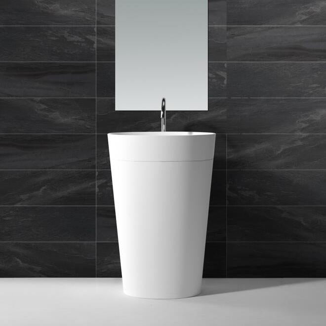 DW-188W Oval Freestanding Bathroom Sink in White Shown Installed with Separate Faucet