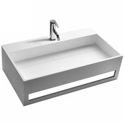 DW-189 Rectangular Countertop Wall Mounted Sink in White with Towel Rack Shown