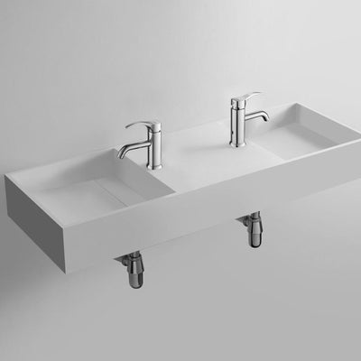DW-190 Rectangular Countertop Wall Mounted Double Sink in White Finish Shown with Separate Faucet
