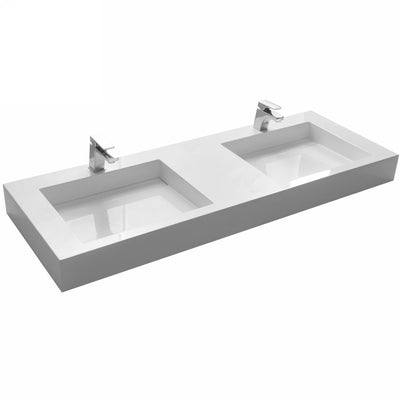 DW-193 Two Faucet Rectangular Wall Mounted Countertop Sink in White Finish Shown Installed
