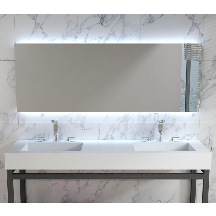 DW-198 Rectangular Wall Mounted Countertop Double Sink in White Finish Shown Installed