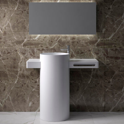DW-199 Round Circular Freestanding Pedestal Sink in White Finish Shown Installed with Separate Faucet