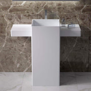 DW-200 Rectangular Freestanding Pedestal Sink in White Finish Shown Installed
