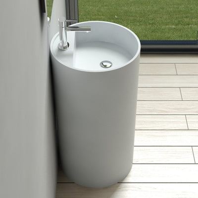 DW-201 Round Freestanding Pedestal Sink in White Finish Shown Installed with Separate Faucet