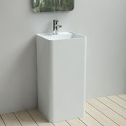 DW-202 Square Freestanding Pedestal Sink in White Finish Shown Installed with Separate Faucet