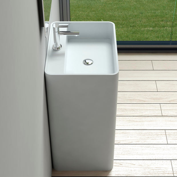 DW-203 Rectangular Freestanding Pedestal Sink in White Finish Shown Installed with Separate Faucet