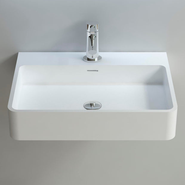 DW-206 Rectangular Wall Mounted Countertop Sink in White Finish Shown Installed with Separate Faucet