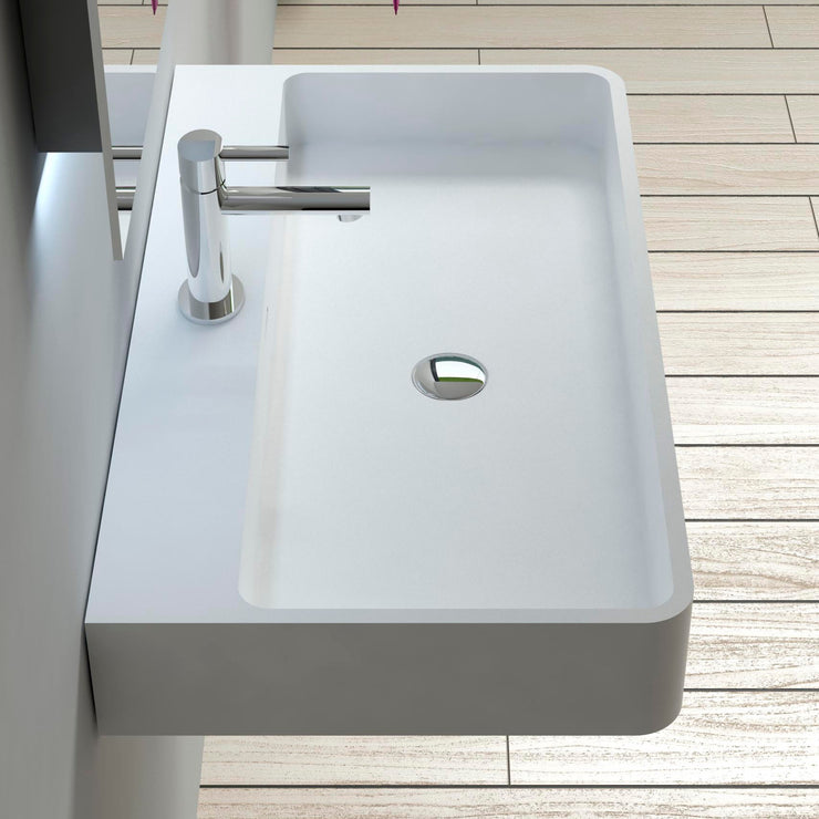 DW-207 Rectangular Wall Mounted Countertop Sink in White Finish Shown Installed