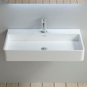 DW-207 Rectangular Wall Mounted Countertop Sink in White Finish Shown Installed with Separate Faucet