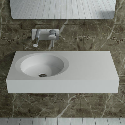 DW-209 Rectangular Wall Mounted Countertop Sink in White Finish Shown Installed with Separate Faucet