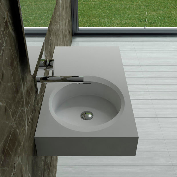 DW-209 Rectangular Wall Mounted Countertop Sink in White Finish Shown Installed