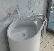 DW-128 Oval Freestanding Sink Shown with Towel Rack Feature
