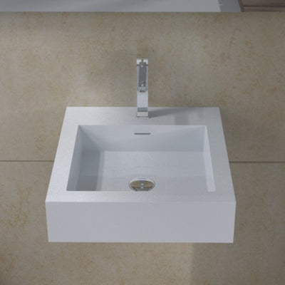 DW-132 Square Freestanding Wall Mounted Countertop Sink in White Finish Shown with Separate Faucet