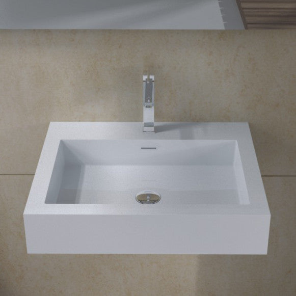 DW-133 Rectangular Wall Mounted Sink in White Finish Shown with Separate Faucet