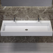 DW-136 Double Rectangular Wall Mounted Sink in White Finish Shown Installed with Separate Faucet