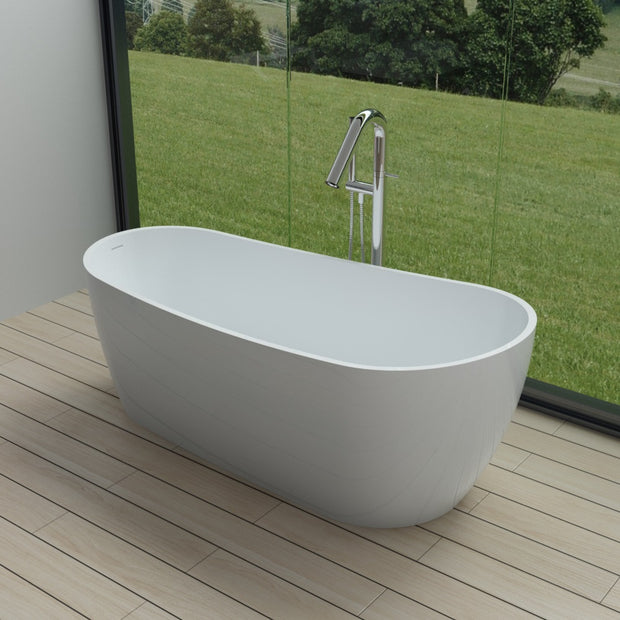 SW-161 Round Freestanding Bathtub in White Finish Shown Installed with Separate Tub Filler