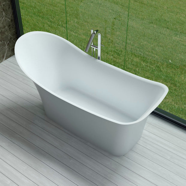 SW-163 Curved Contemporary Freestanding Bathtub in White Finish Shown Installed